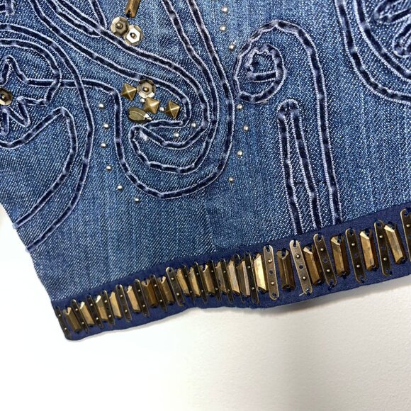 Armand Ventilo Embellished Denim Vest Studs Rivet Beads Applique Western Boho - Picture 8 of 16